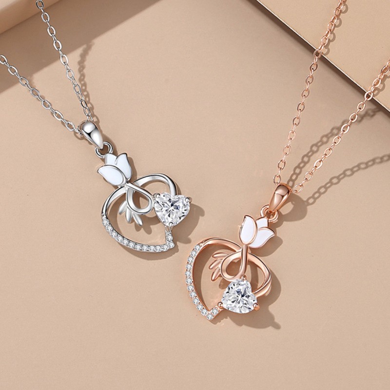 Tulip Heart-shaped Necklace Flower Set with Diamonds