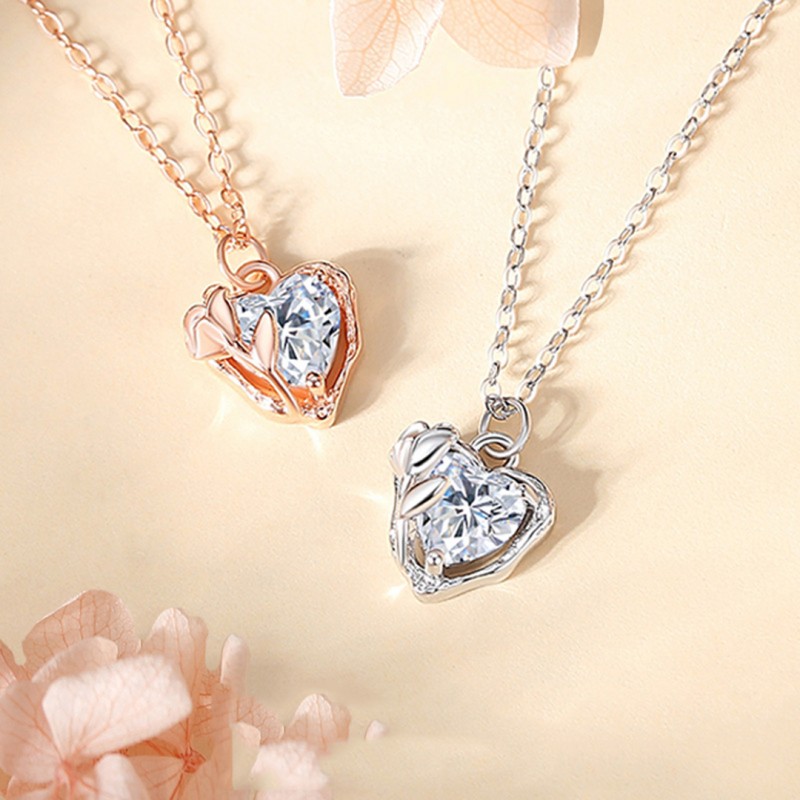 Versatile Heart Rose Zircon Necklace