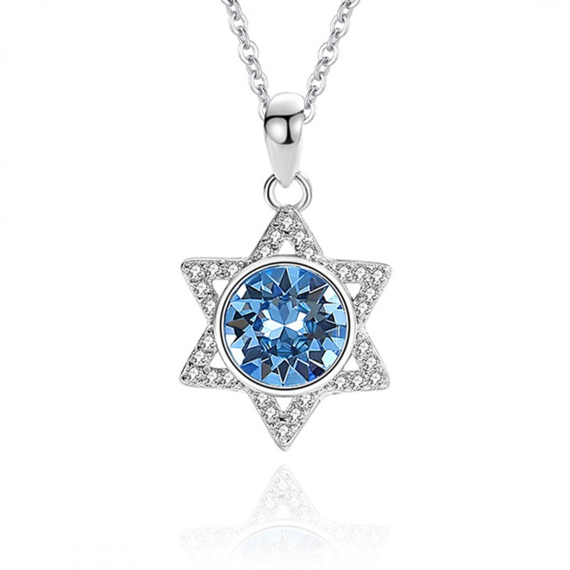 Necklace Hexagram Blue Zircon Pendant Niche Design