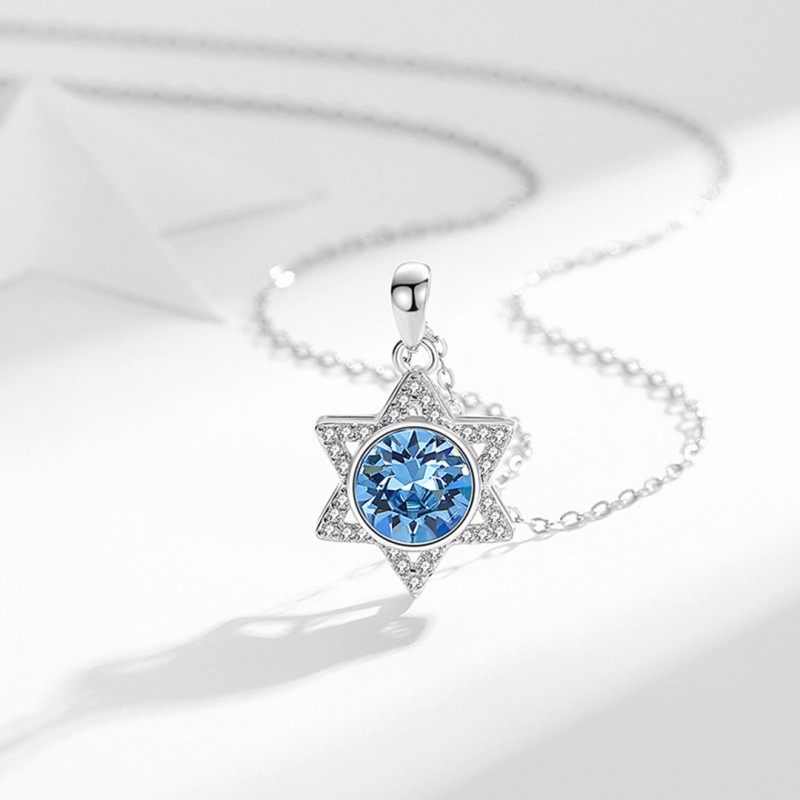 Necklace Hexagram Blue Zircon Pendant Niche Design