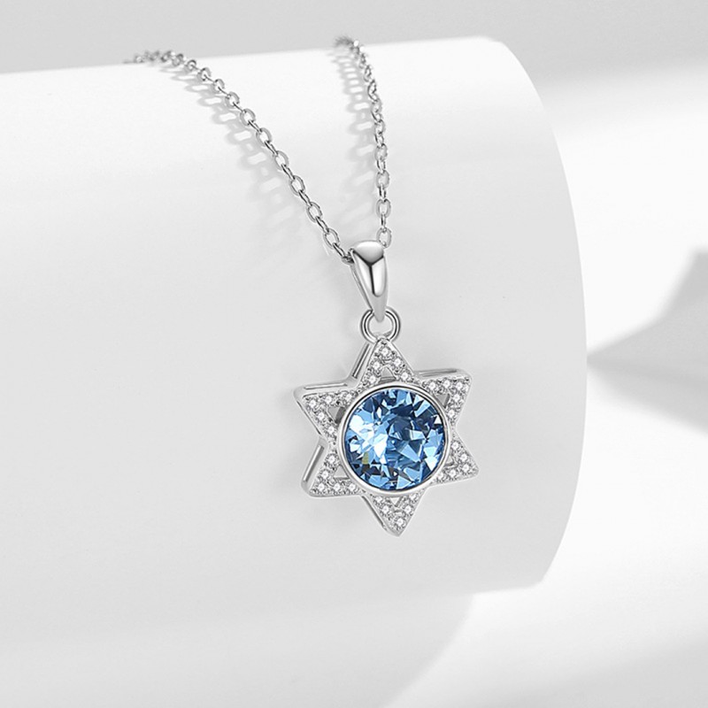 Necklace Hexagram Blue Zircon Pendant Niche Design