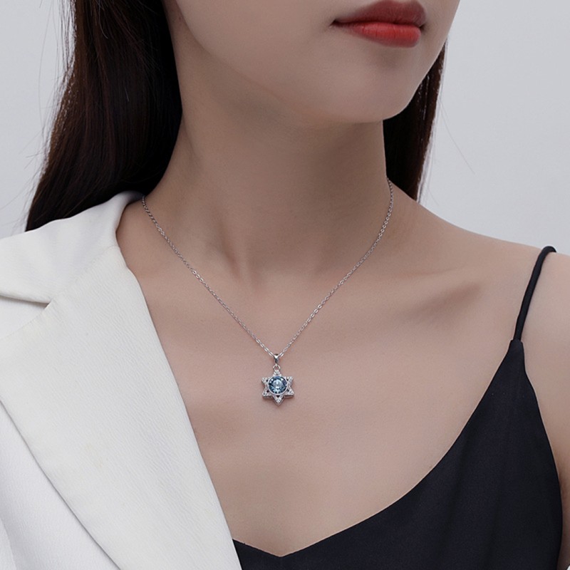 Necklace Hexagram Blue Zircon Pendant Niche Design