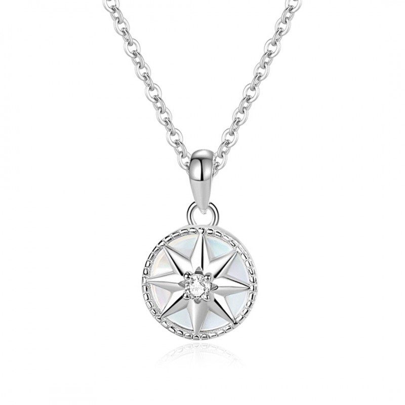 Compass Eight-pointed Star Necklace with White Star Mother-of-pearl Inlay