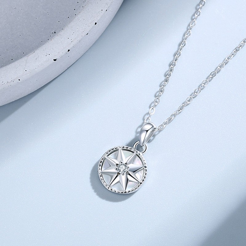 Compass Eight-pointed Star Necklace with White Star Mother-of-pearl Inlay