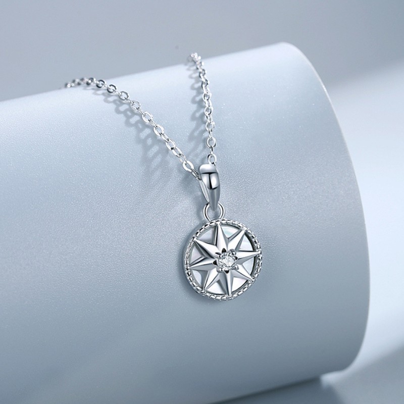 Compass Eight-pointed Star Necklace with White Star Mother-of-pearl Inlay