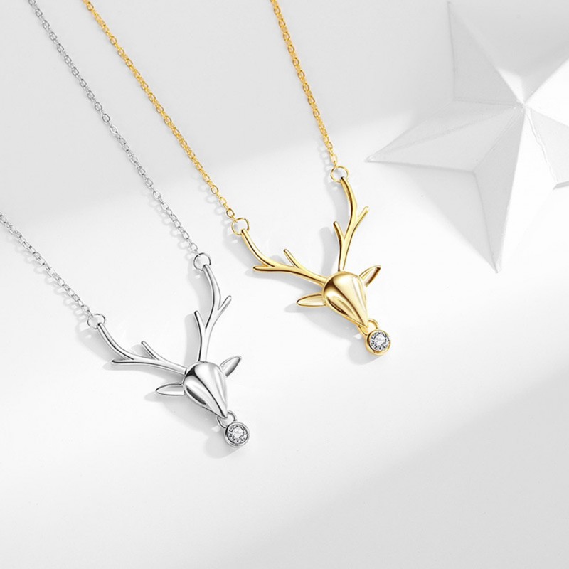 Necklace with Swinging Deer Horn Design and Zircon