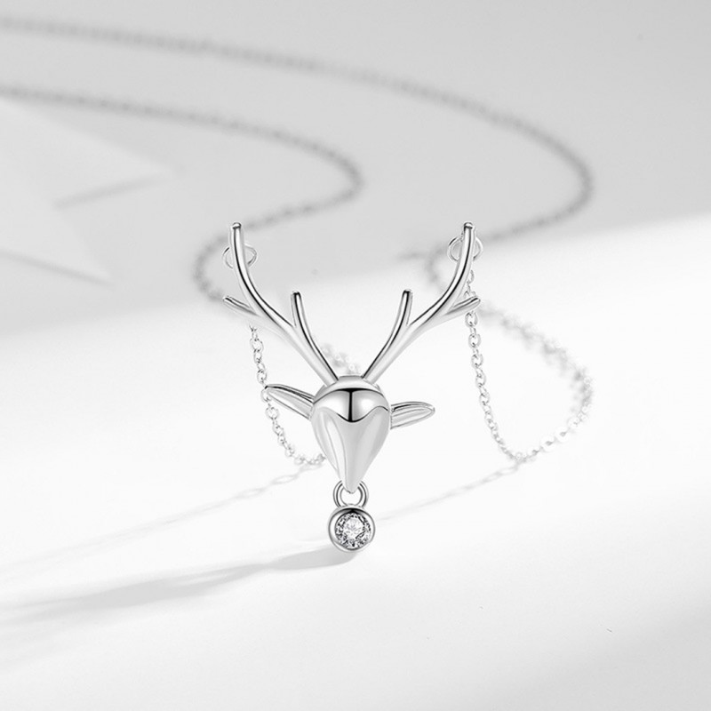 Necklace with Swinging Deer Horn Design and Zircon