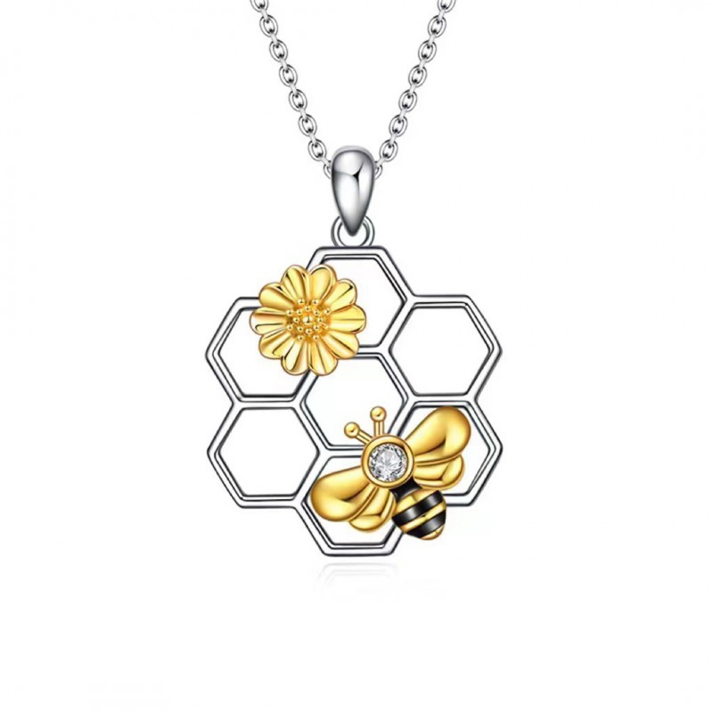 Necklace with Bee Pendant and Hive Charm, Minimalist and Versatile