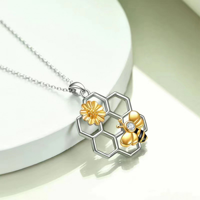 Necklace with Bee Pendant and Hive Charm, Minimalist and Versatile