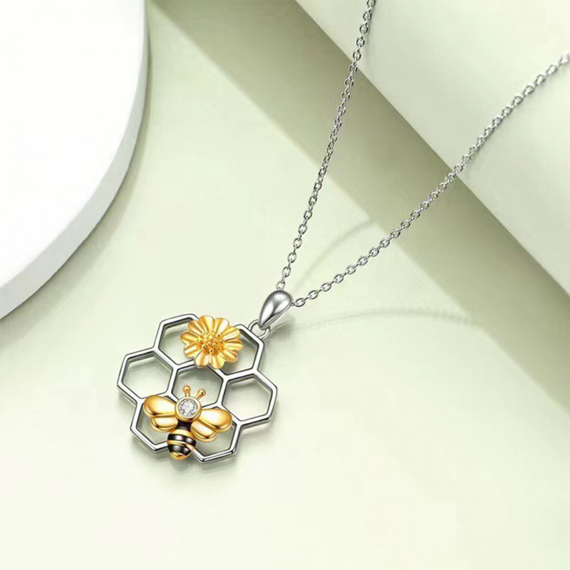 Necklace with Bee Pendant and Hive Charm, Minimalist and Versatile