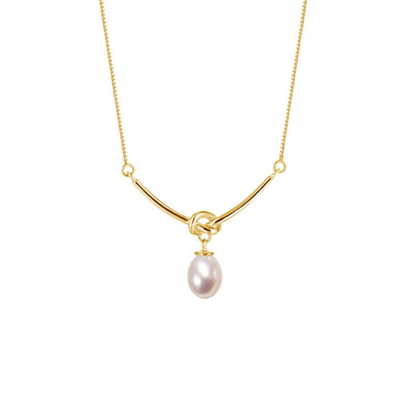 Knot Freshwater Pearl Necklace, French-style Minimalist Chain