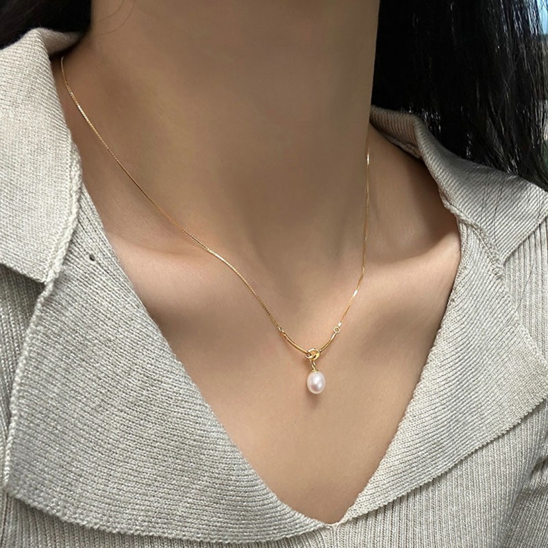 Knot Freshwater Pearl Necklace, French-style Minimalist Chain