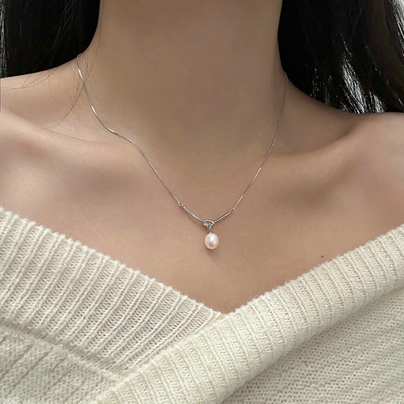 Knot Freshwater Pearl Necklace, French-style Minimalist Chain