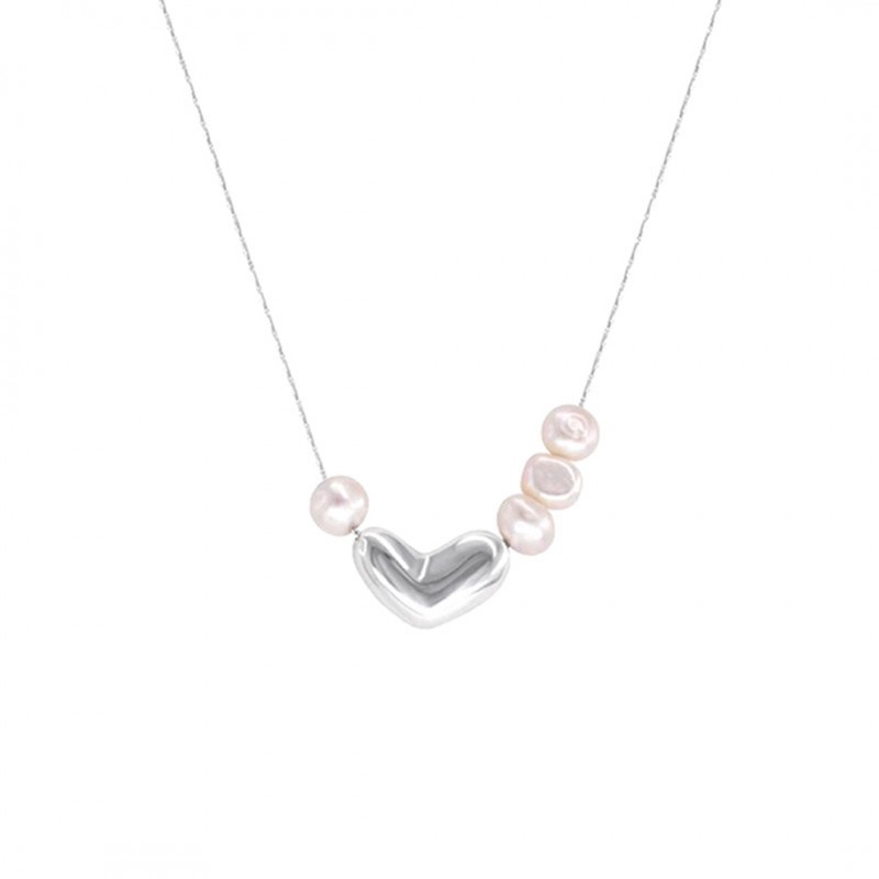 Irregular Lentil Pearl Heart Necklace