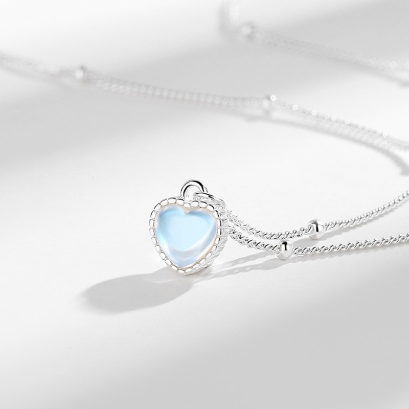 Gradient Colorful Moonstone Heart Necklace