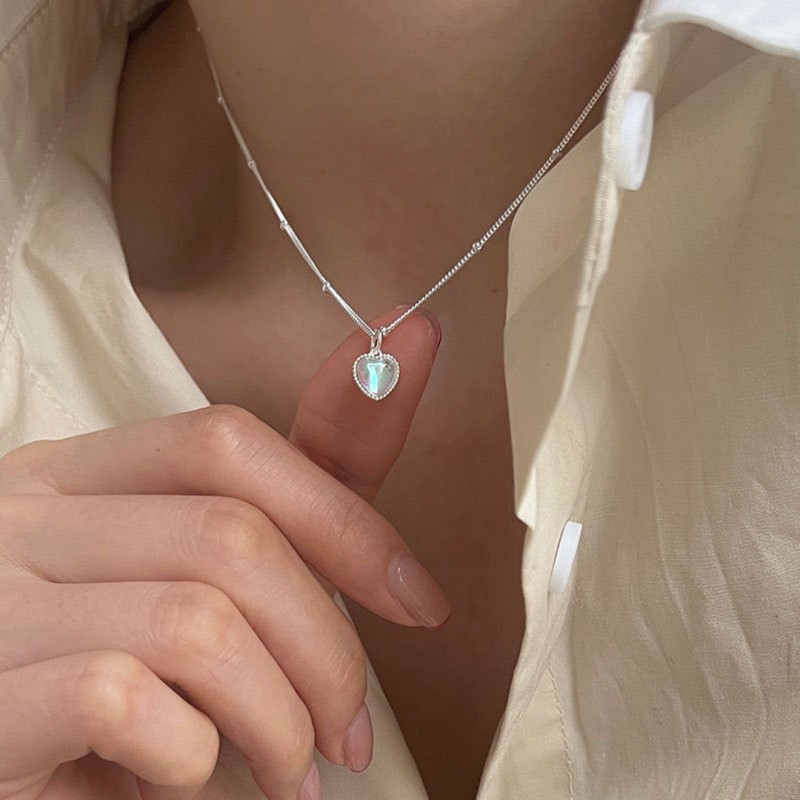 Gradient Colorful Moonstone Heart Necklace