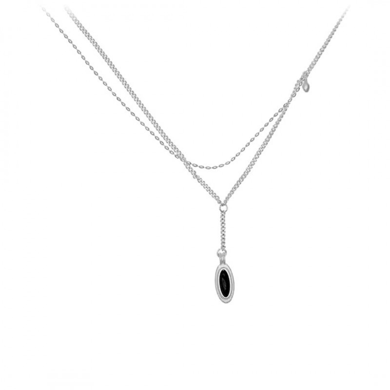 Black Onyx and White Jade Double Layer Necklace, Niche Design