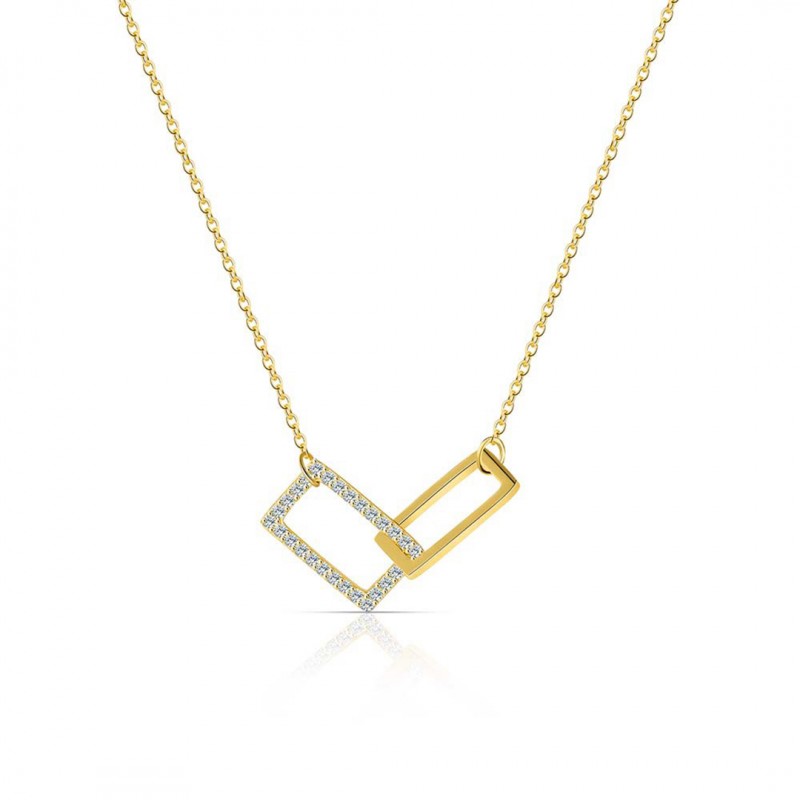 Square Double Circle Necklace with Diamond Inlay, High-end Minimalist Design