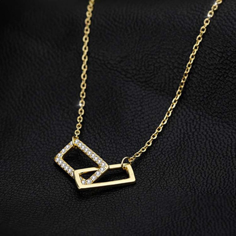 Square Double Circle Necklace with Diamond Inlay, High-end Minimalist Design