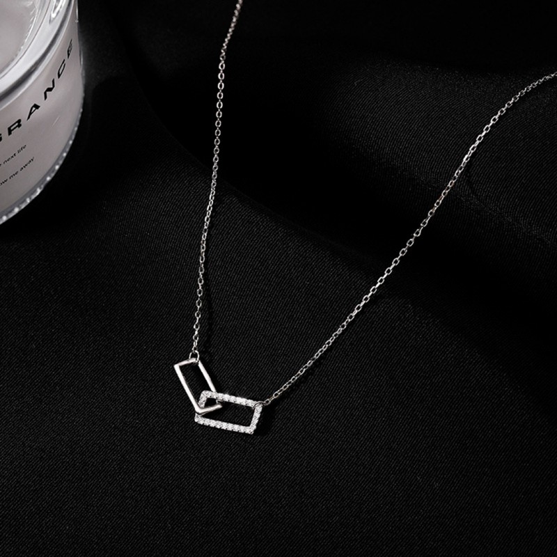 Square Double Circle Necklace with Diamond Inlay, High-end Minimalist Design