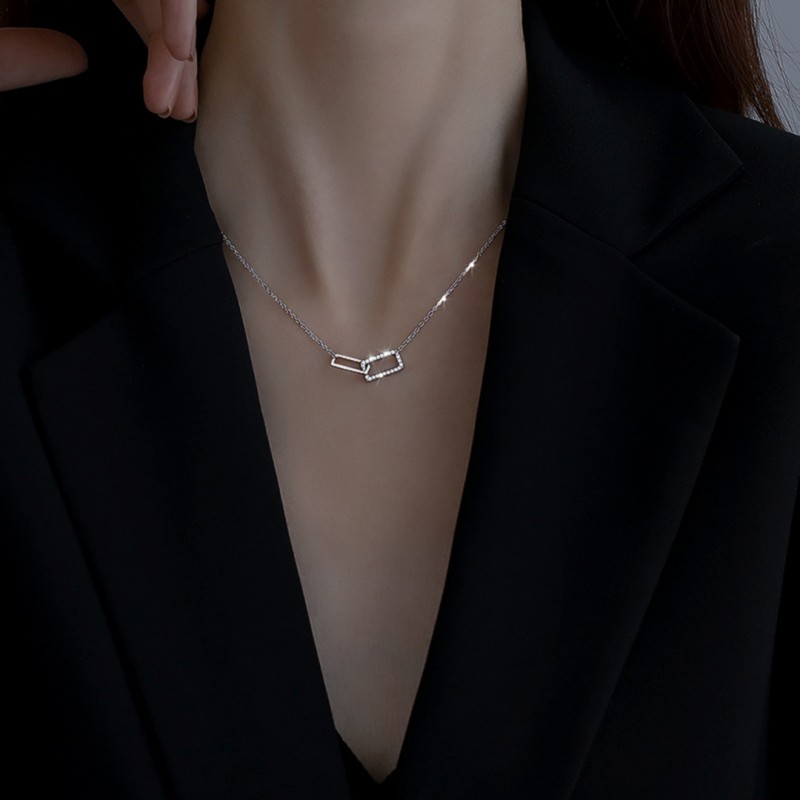 Square Double Circle Necklace with Diamond Inlay, High-end Minimalist Design