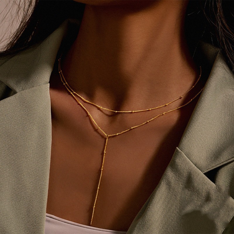 Simple, Elegant, and Classic Double Layer Y Necklace