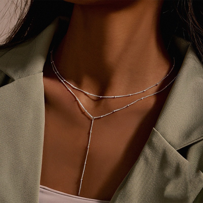 Simple, Elegant, and Classic Double Layer Y Necklace