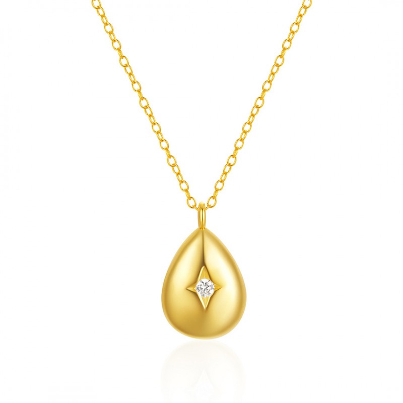 Waterdrop Four-point Star Necklace with Diamond Inlay, High-end Collarbone Chain