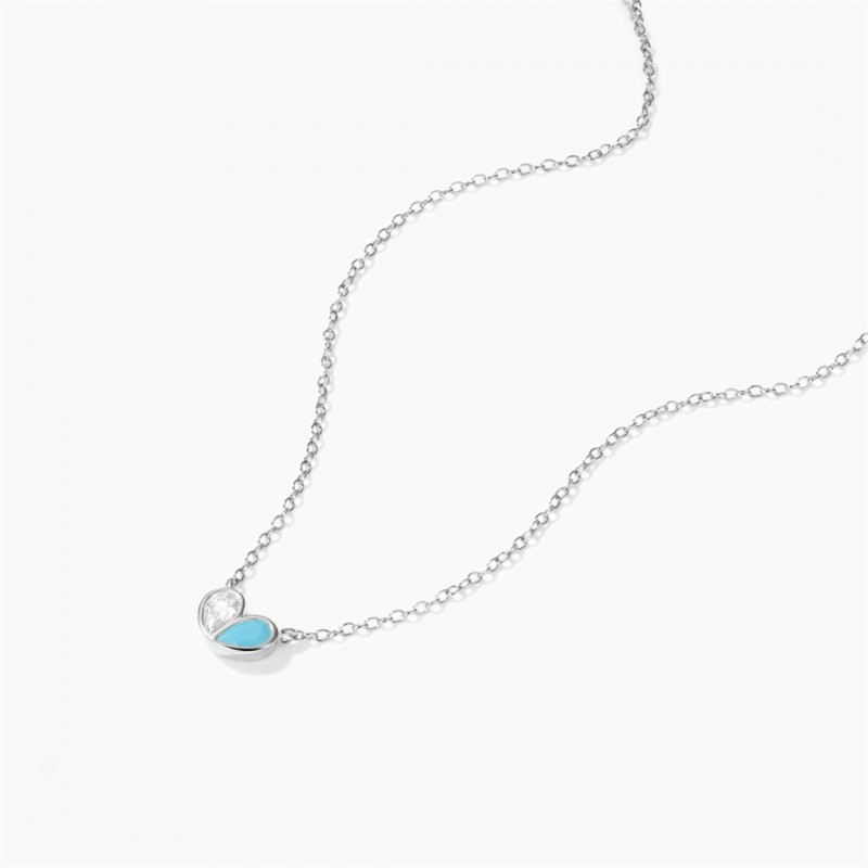 Double Heart Necklace with Zircon and Turquoise Inlay