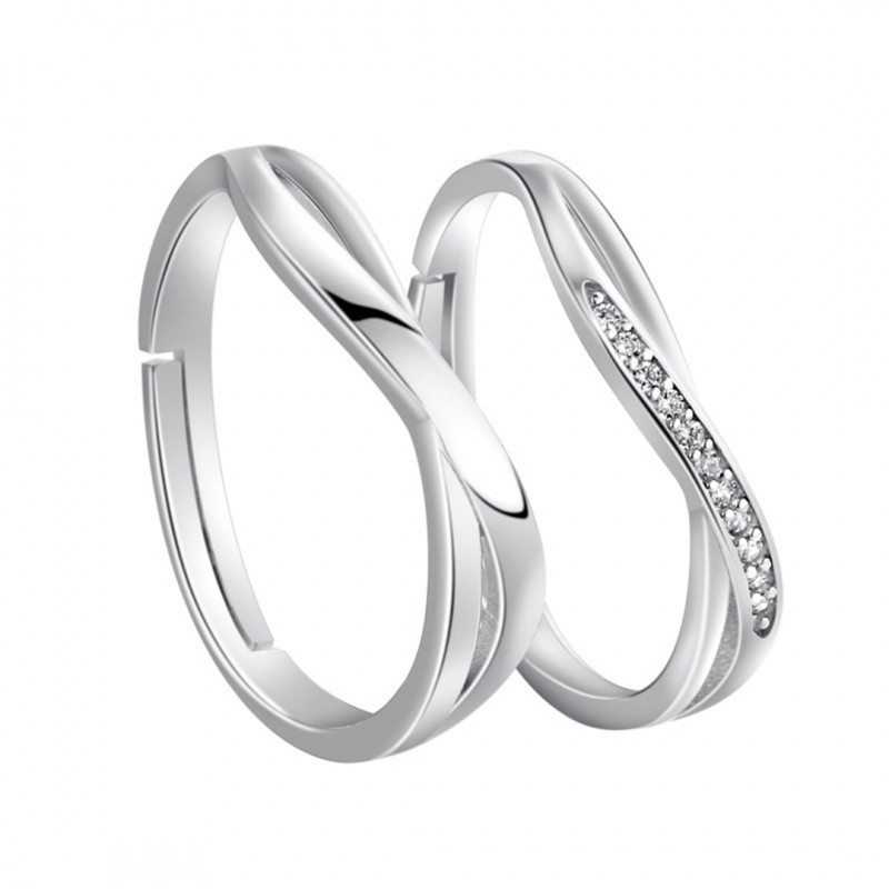 Simple Plain Circle Couple Rings, Curved Surface with Inlaid Diamonds, Customizable Engraving