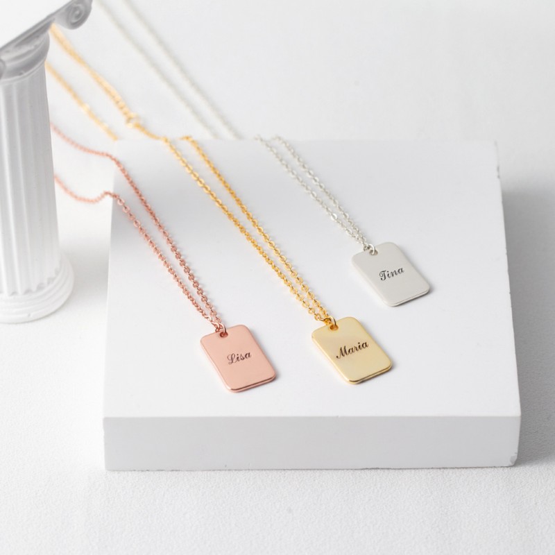 Personalized Customized Square Plate English Letter Necklace