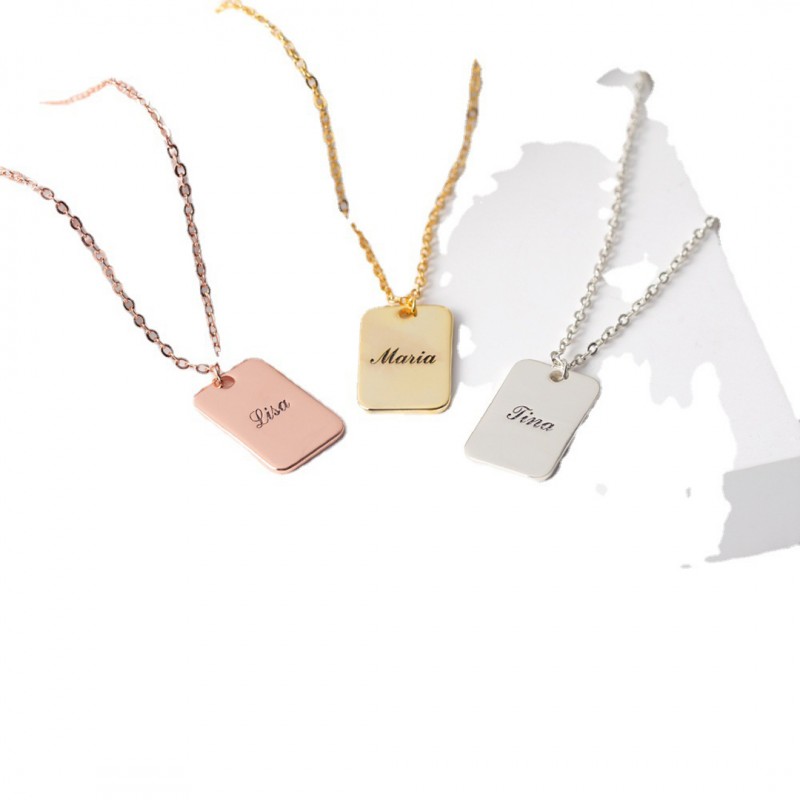 Personalized Customized Square Plate English Letter Necklace