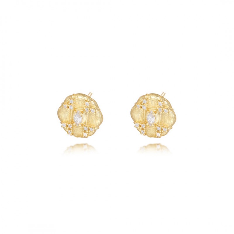 Niche Grid 3D Zircon Button Ear Studs