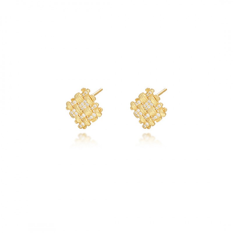 Niche Design Handmade Drawing Square Zircon Ear Studs 