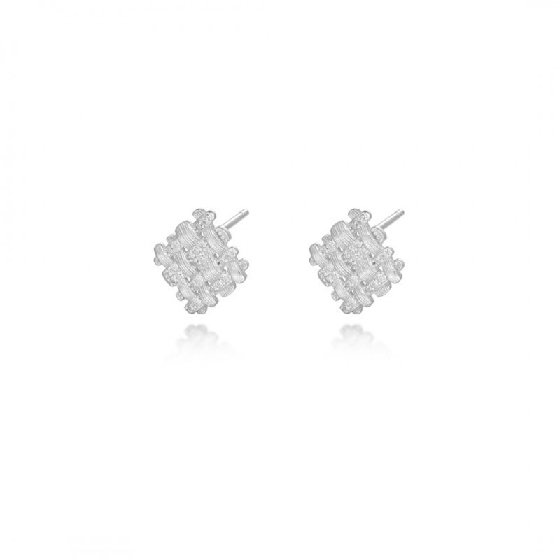 Niche Design Handmade Drawing Square Zircon Ear Studs 