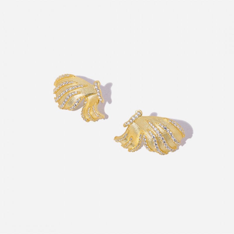 Matte Brushed Italian Light Luxury Zircon Butterfly Zircon Earrings 