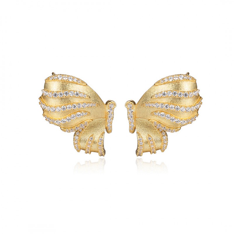 Matte Brushed Italian Light Luxury Zircon Butterfly Zircon Earrings 