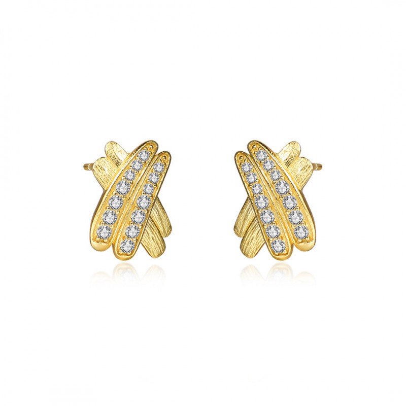 Cross Zircon Drawstring Stud Earrings Light Luxury 