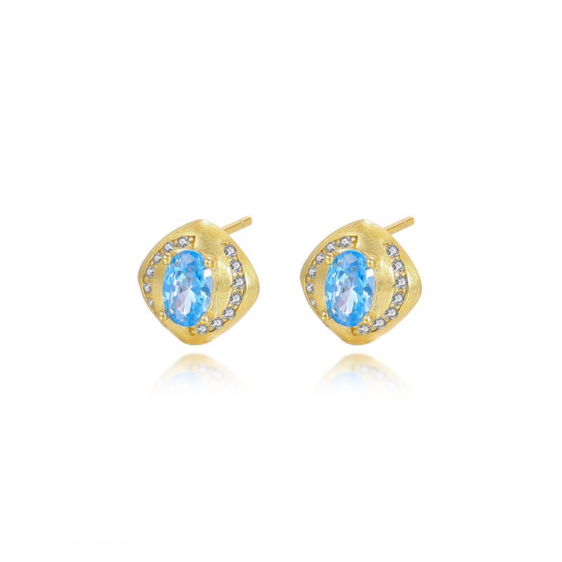 Rhombus-shaped Aquamarine Zircon Stud Earrings 