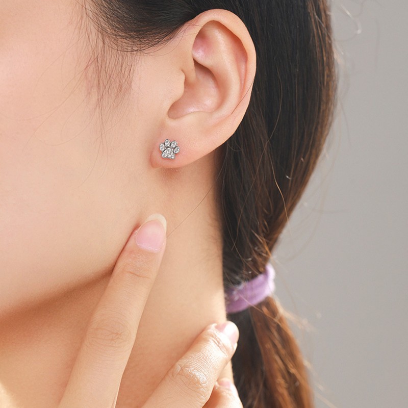 Cat Paw Print Set Diamond Ear Studs All-match