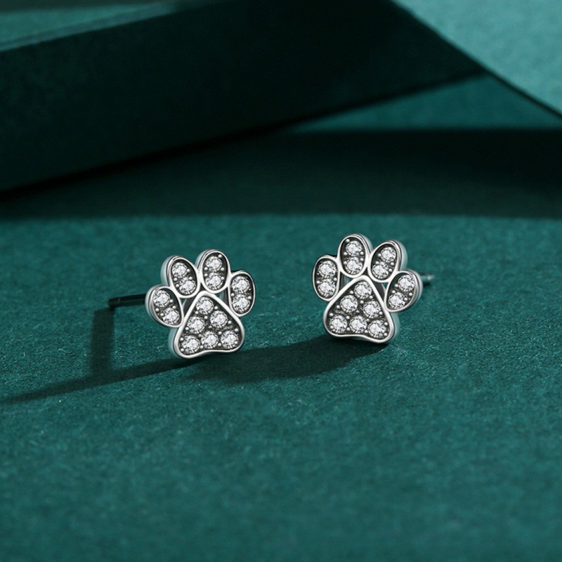 Cat Paw Print Set Diamond Ear Studs All-match