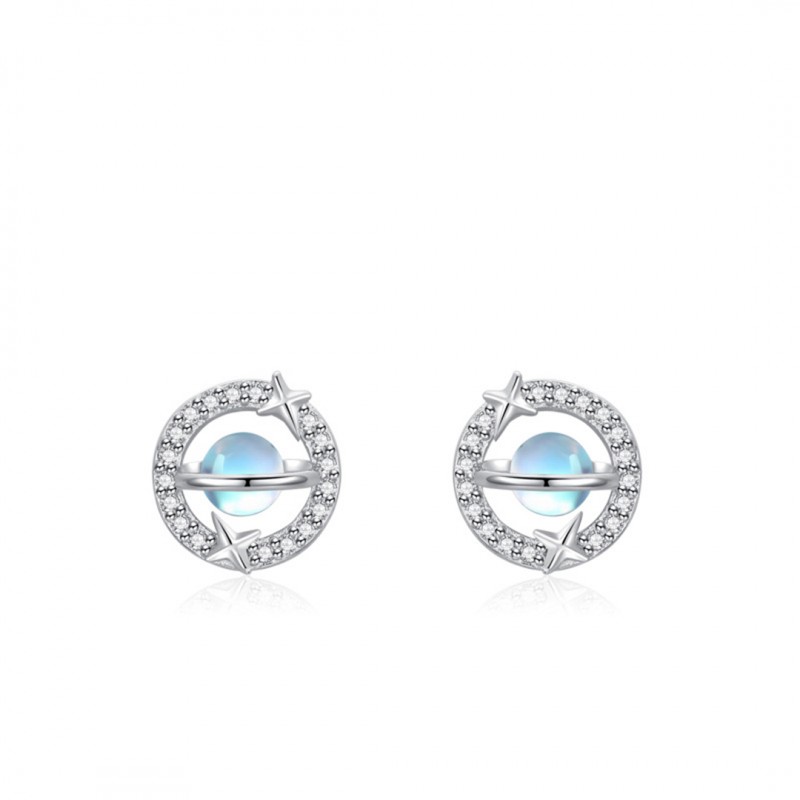 Moonstone Planet Ear Studs Fashion Niche Design Micro-set