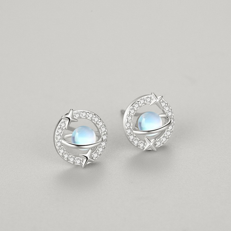 Moonstone Planet Ear Studs Fashion Niche Design Micro-set