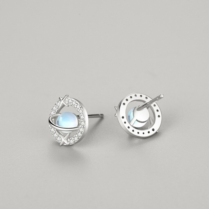 Moonstone Planet Ear Studs Fashion Niche Design Micro-set