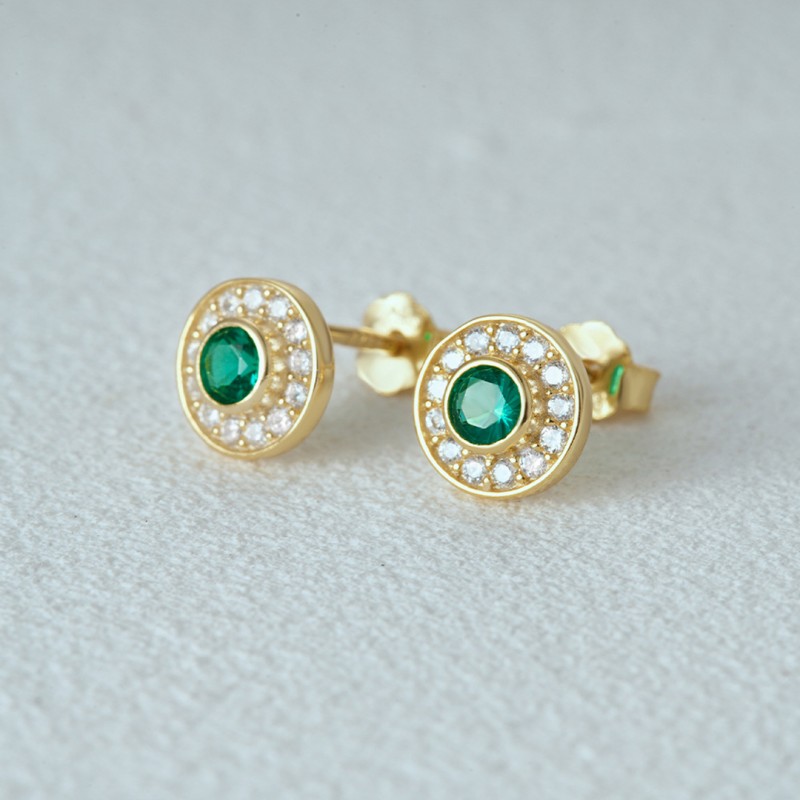 Vintage Noble Round Retro Green Diamond-Set Earrings