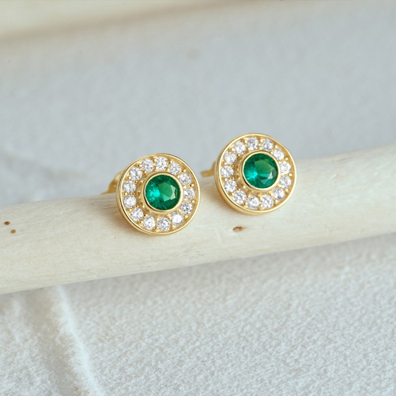 Vintage Noble Round Retro Green Diamond-Set Earrings