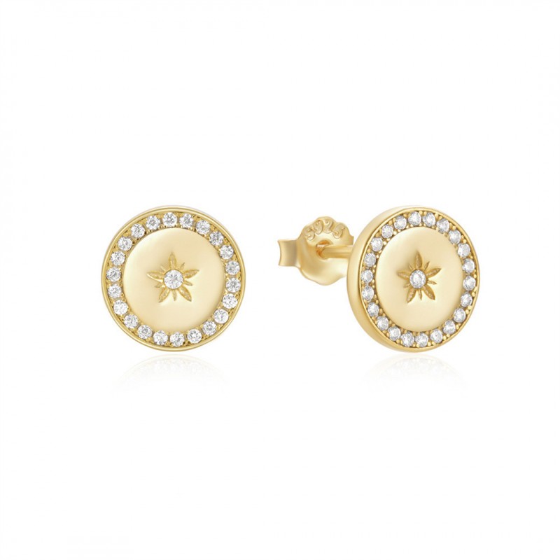 Geometric Round Diamond-Set Minimalist Stud Earrings