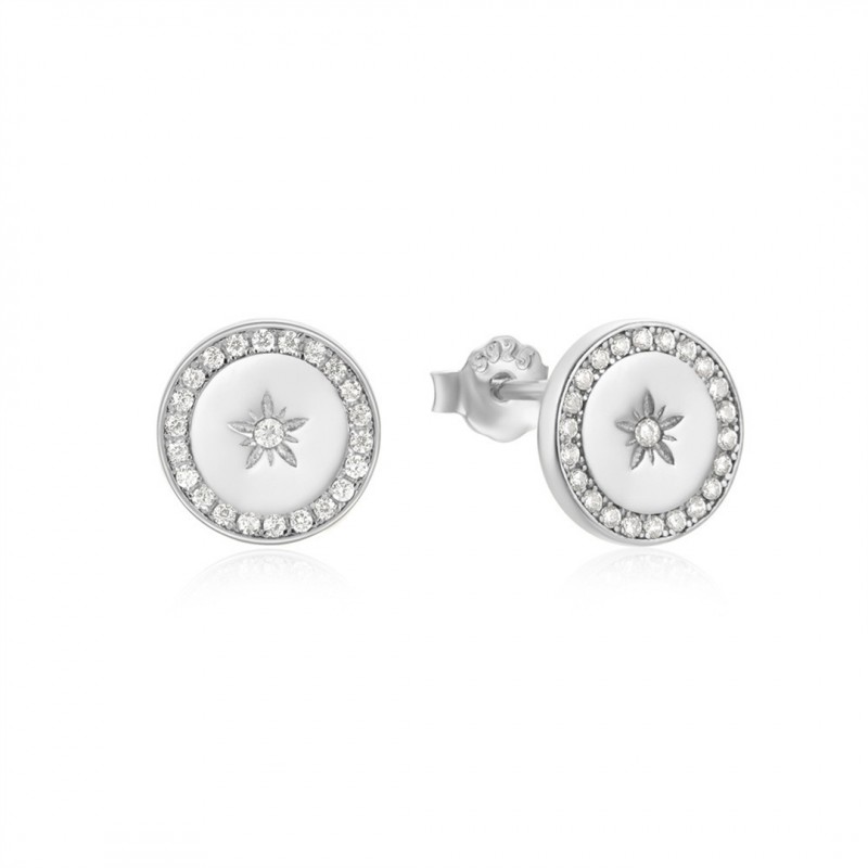 Geometric Round Diamond-Set Minimalist Stud Earrings