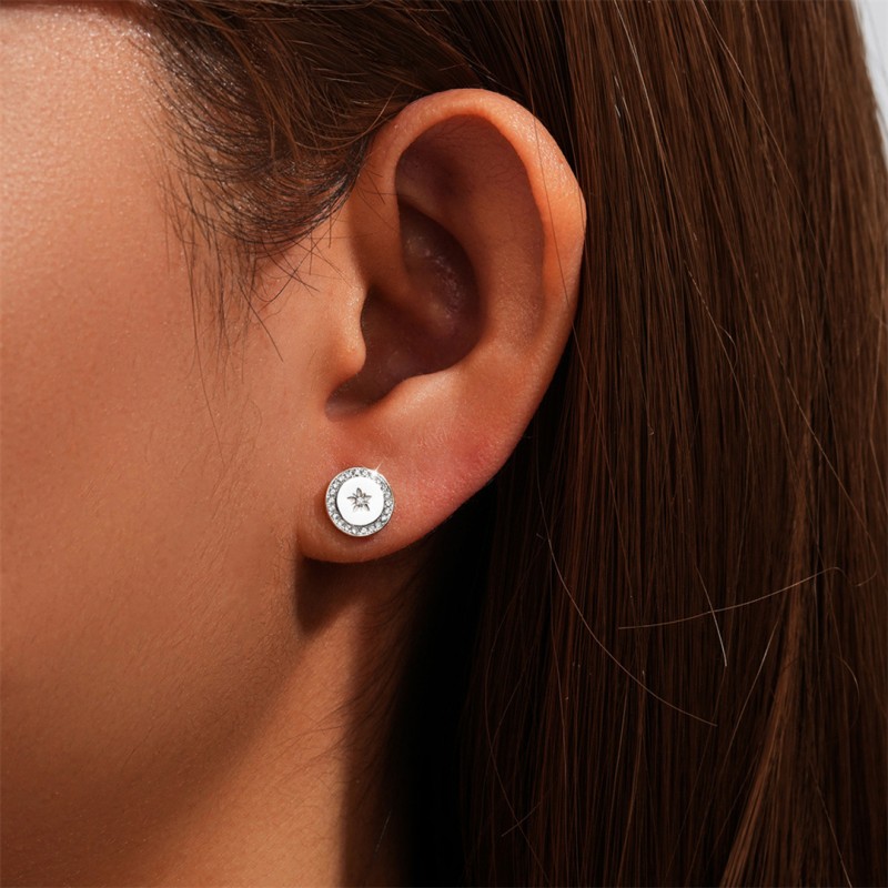 Geometric Round Diamond-Set Minimalist Stud Earrings