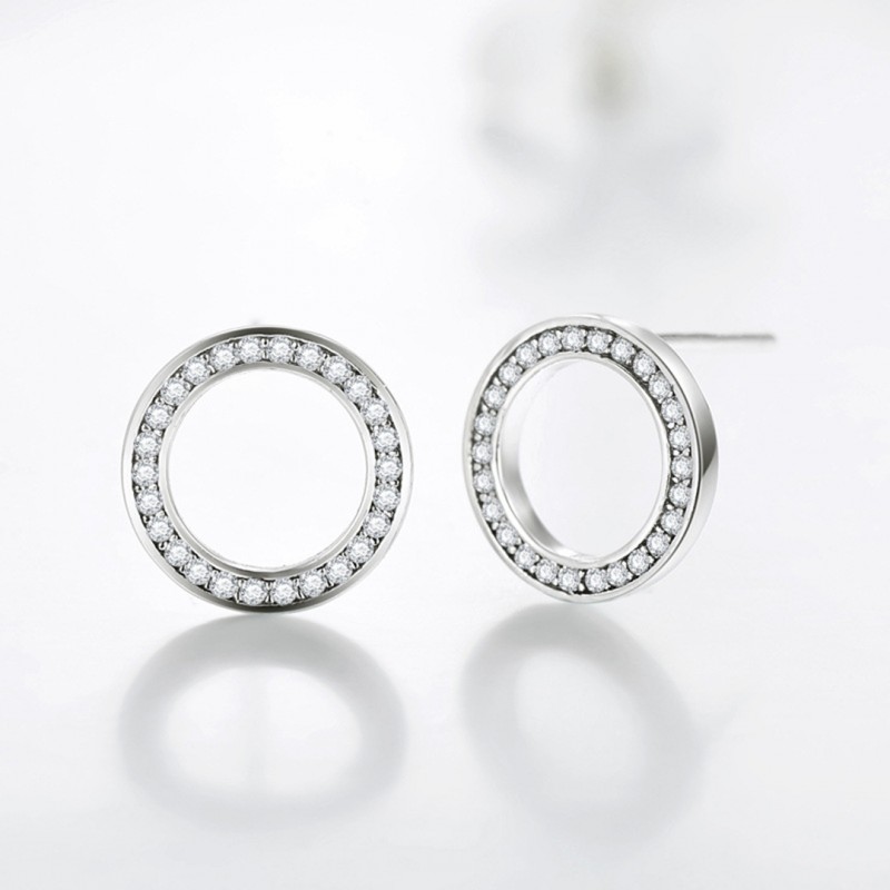 Minimalist Stud Earrings with Full Diamond Hollow Round Design